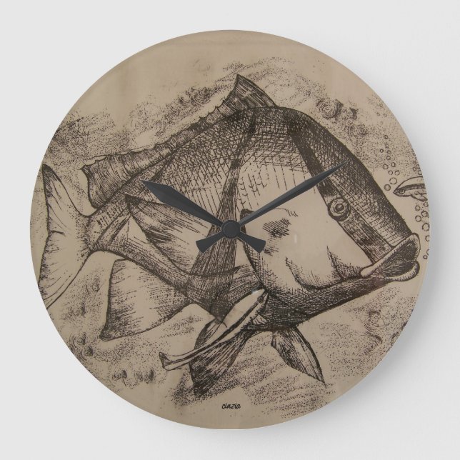 Clock with Fishes (Etching) (Front)