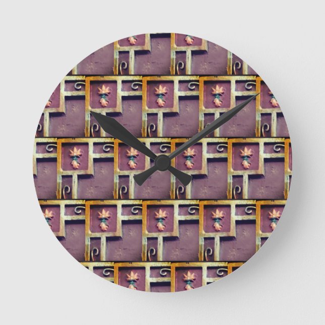Clock with geometric design gold squares flowers  (Front)