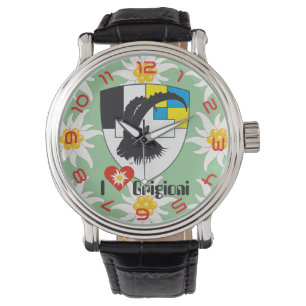 Clock with Swiss draft Graubünden Grischun Watch