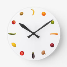 Clock with vegetables and fruits