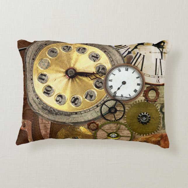 Clocks Rusty Old Steampunk Art Accent Pillow (Back)