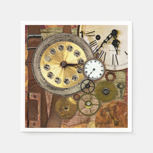 Clocks Rusty Old Steampunk Art Napkin (Front)