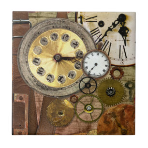 Clocks Rusty Old Steampunk Art Tile