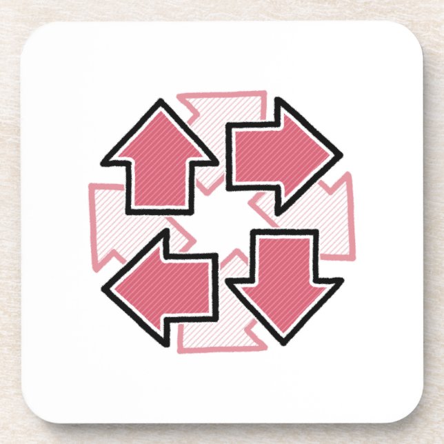 Clockwise Arrows Minimal Geometric Red Coaster (Front)
