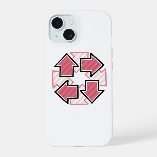 Clockwise Arrows Minimal Geometric Red iPhone 15 Case (Back)