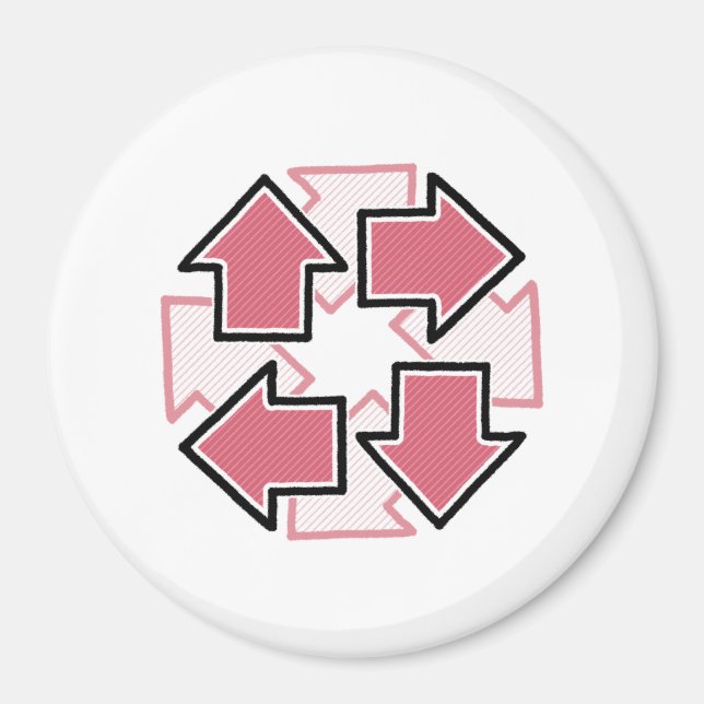 Clockwise Arrows Minimal Geometric Red Magnet (Front)