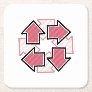 Clockwise Arrows Minimal Geometric Red Square Paper Coaster