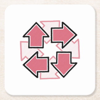 Clockwise Arrows Minimal Geometric Red Square Paper Coaster