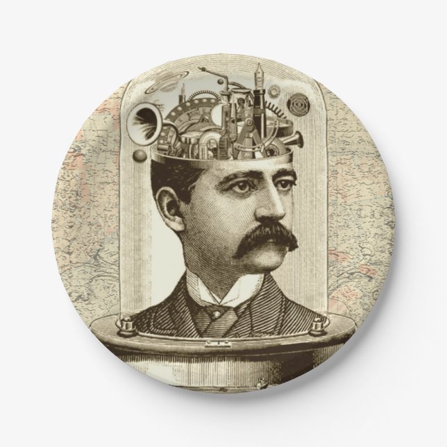 Clockwork Brain STEAMPUNK vintage Paper Plate (Front)