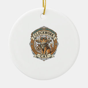 Clockwork Cat Cat Steampunk Vintage Vector Art Shi Ceramic Ornament