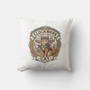 Clockwork Cat Cat Steampunk Vintage Vector Art Shi Throw Pillow