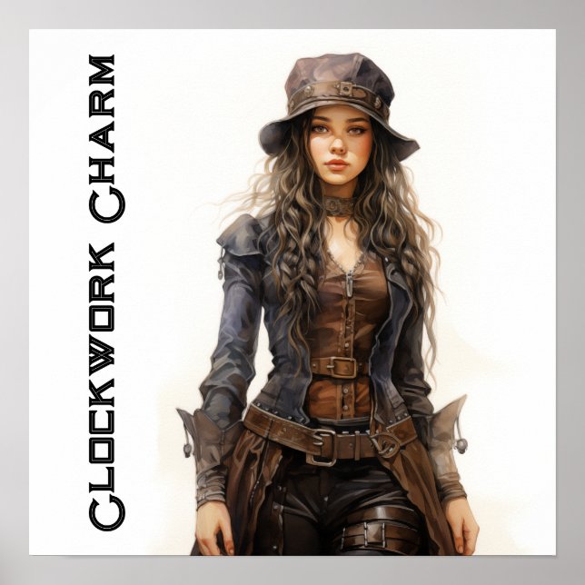 Clockwork Charm Steampunk Vintage Young Woman Poster (Front)