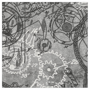 Clockwork Collage Grey Fabric