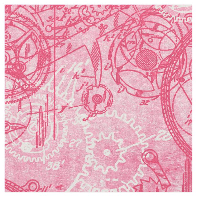 Clockwork Collage Pink Fabric (Close Up)