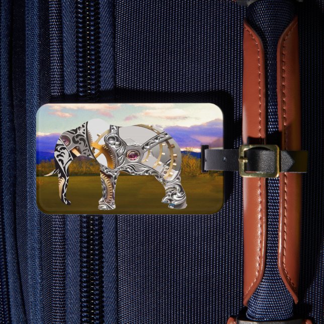 Clockwork Elephant Luggage Tag (Front Insitu 4)