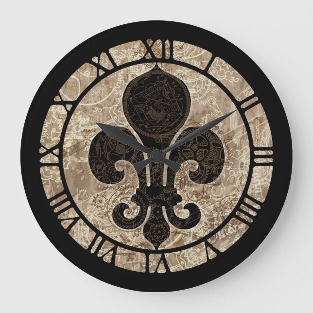 Clockwork Fleur De Lis Large Clock (Front)