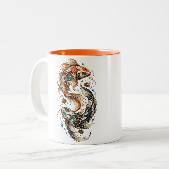 Clockwork Koi Two-Tone Coffee Mug (Front Left)