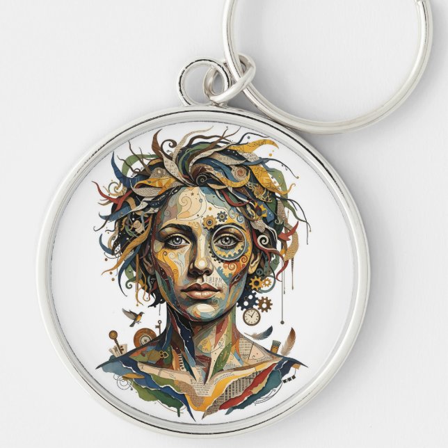 Clockwork Muse — A Surreal Steampunk Portrait Keychain (Front)