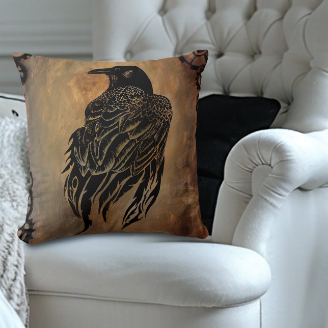 Clockwork Raven Throw Pillow (Creator Uploaded)