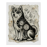 Clockwork Shiba – Gothic Overthinking Dog Art