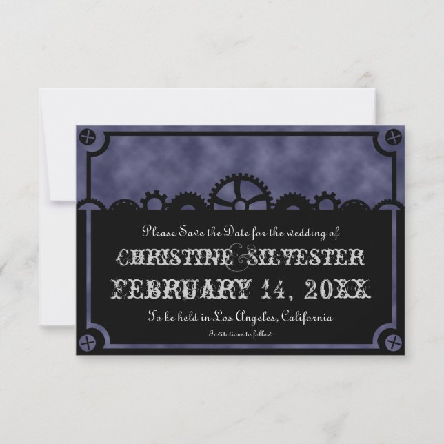 Clockwork Silhouette, 3.5"x5" save the date (Front)