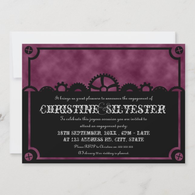 Clockwork Silhouette, 5.5"x7.5" engagement Invitation (Front)