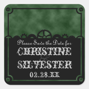 Clockwork Silhouette, save the date stickers