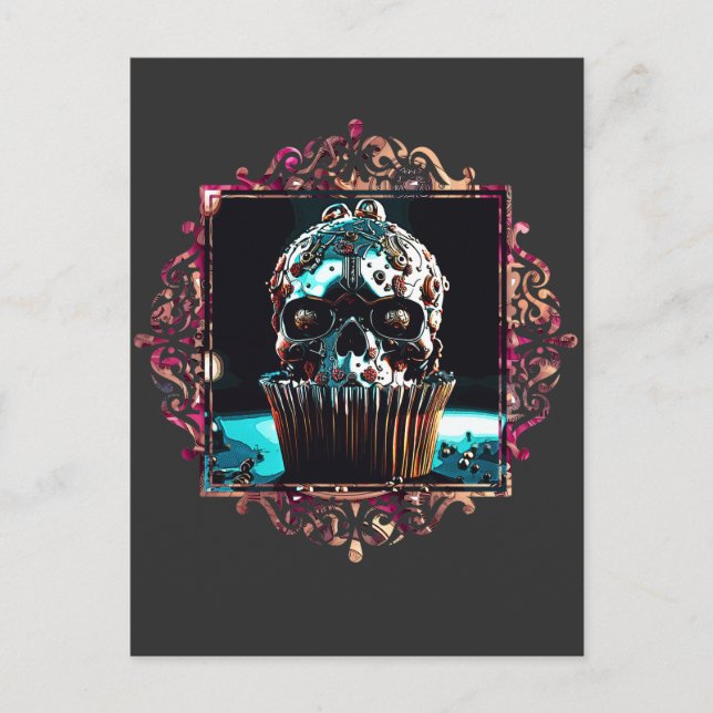Clockwork Skull Cupcake Postcard (Front)