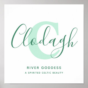 Clodagh name meaning shades of green text custom poster