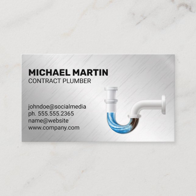 Clogged Pipe | Aluminum Metal Background Business Card (Front)