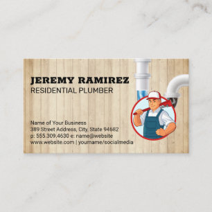 Clogged Pipe Plumber with Wrench Business Card