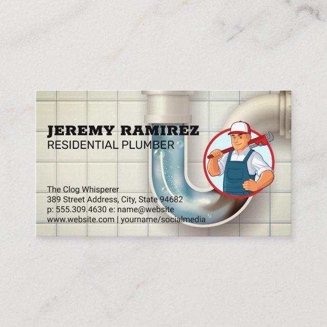 Clogged Sink Pipe | Plumber Business Card (Front)