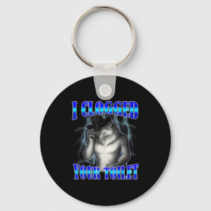 Clogged toilet funny alpha wolf meme brainrot keychain
