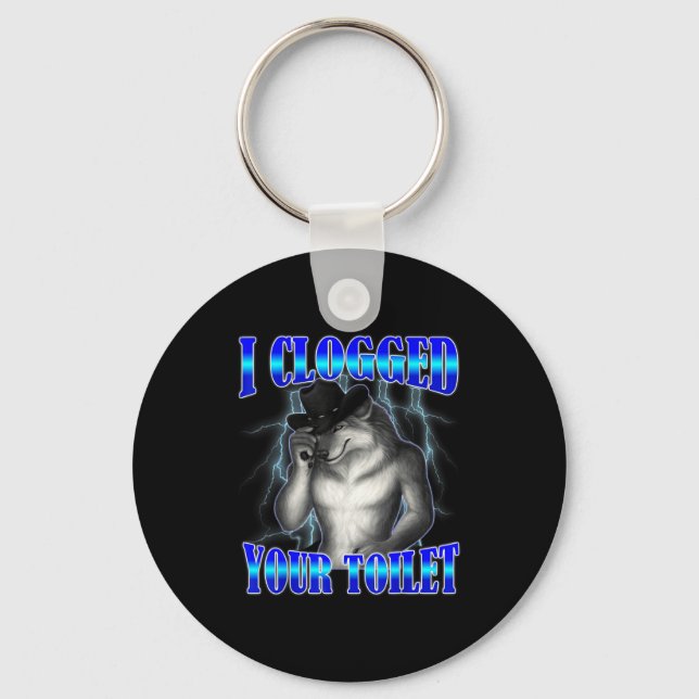 Clogged toilet funny alpha wolf meme brainrot keychain (Front)