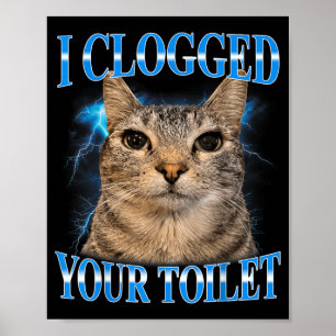 Clogged Toilet Funny Staring Cat Meme Stupid Poster