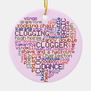 Clogger Clogging Word Art Heart Round Ceramic Ornament