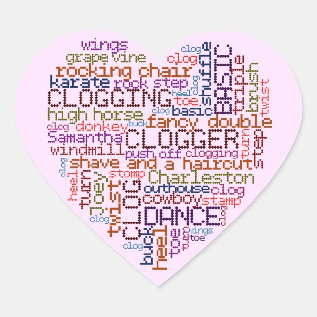 Clogger Clogging Word Art Heart Sticker (Front)