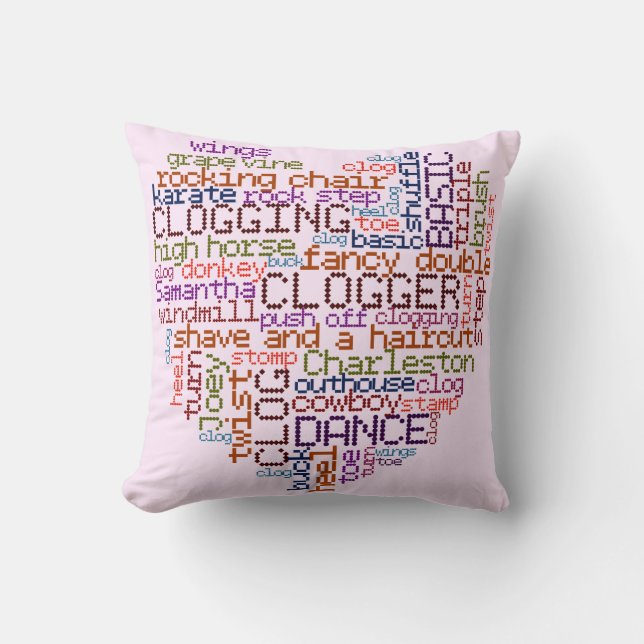 Clogger Clogging Word Art Throw Pillow (Front)