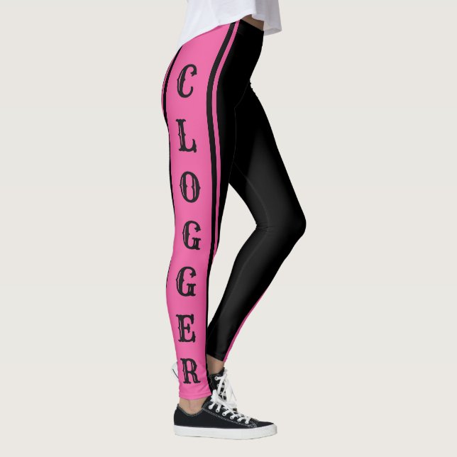 Clogger Pink and Black Clogging Clog Dancers Cute Leggings (Right)