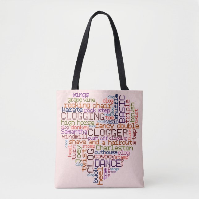 Clogging Dance Steps Clogger Word Art Heart Tote Bag (Front)