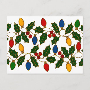 Cloisonne Art Christmas Lights and Holly Postcard