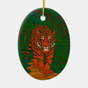Cloisonne Art Tiger on the Jungle Path Ceramic Ornament