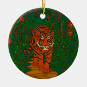 Cloisonne Art Tiger on the Jungle Path Ceramic Ornament