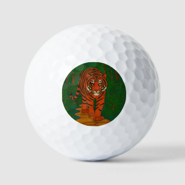 Cloisonne Art Tiger on the Jungle Path Golf Balls (Front)