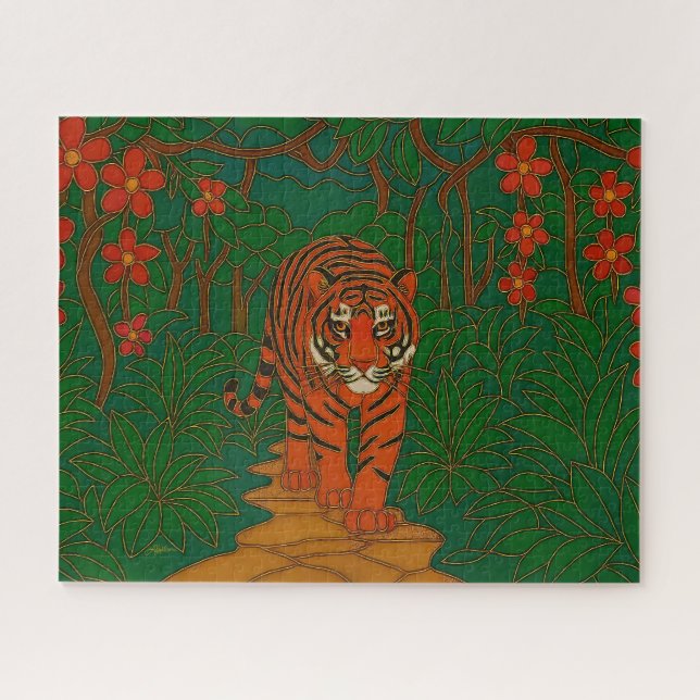 Cloisonne Art Tiger on the Jungle Path Jigsaw Puzzle (Horizontal)