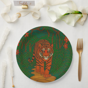 Cloisonne Art Tiger on the Jungle Path Paper Plate