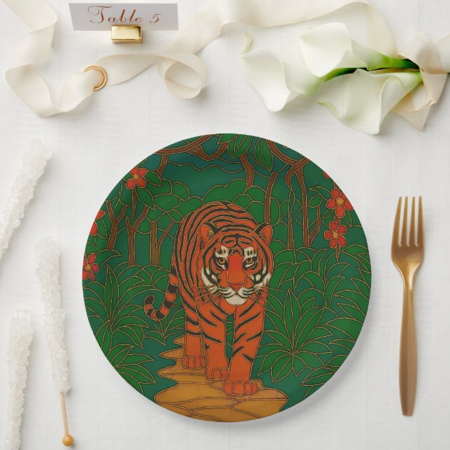 Cloisonne Art Tiger on the Jungle Path Paper Plate (Wedding)