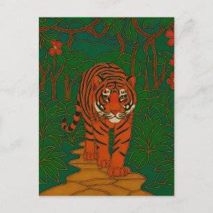 Cloisonne Art Tiger on the Jungle Path Postcard