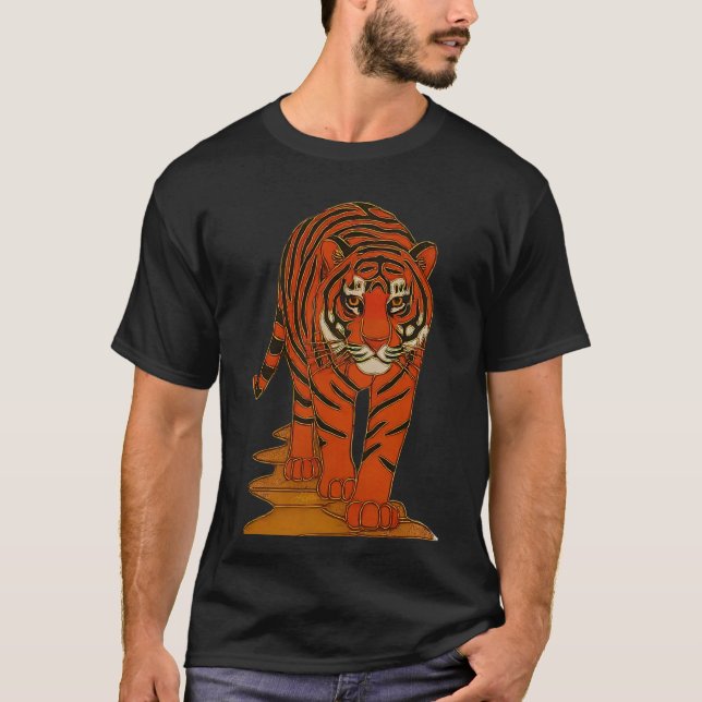 Cloisonne Art Tiger on the Jungle Path T-Shirt (Front)