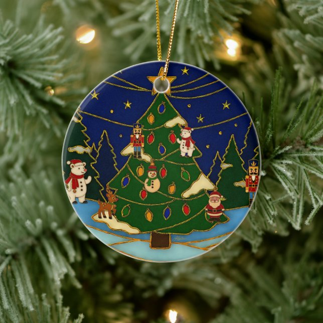 Cloisonne Art Whimsical Forest Classic Christmas  Ceramic Ornament (Tree)